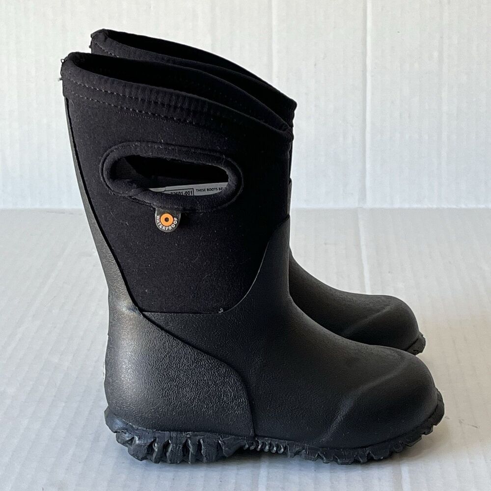 Bogs Little Kids York Solid Black Insulated Rain Boots Sz 8 Waterproof Snow Rain - Picture 9 of 13